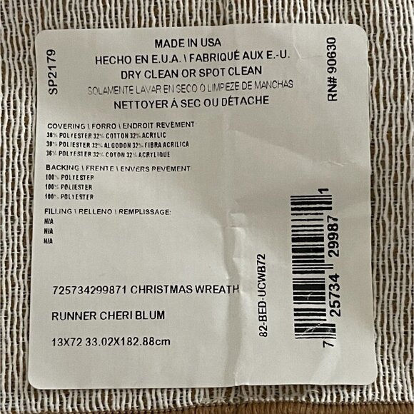 Christmas Wreath Tapestry Table Runner Cheri Blum Gold Tassels USA Made 72" x 13 - Picture 14 of 15